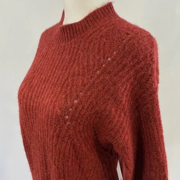 New BP Pointelle Chunky Knit Long Sleeve Oversized Sweater Red Rhubarb Size XXS - Picture 6 of 16